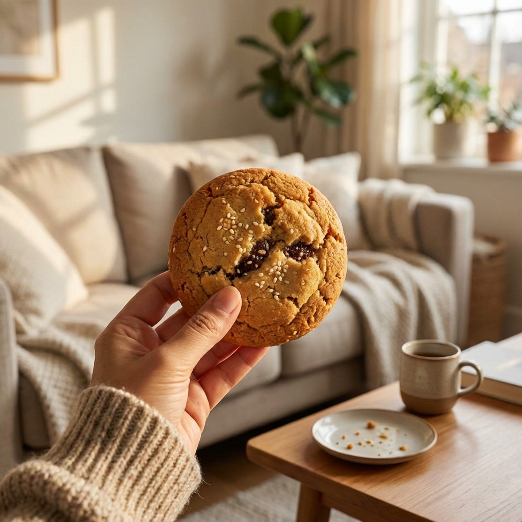 Hand holding a large Khajoor Biscuit